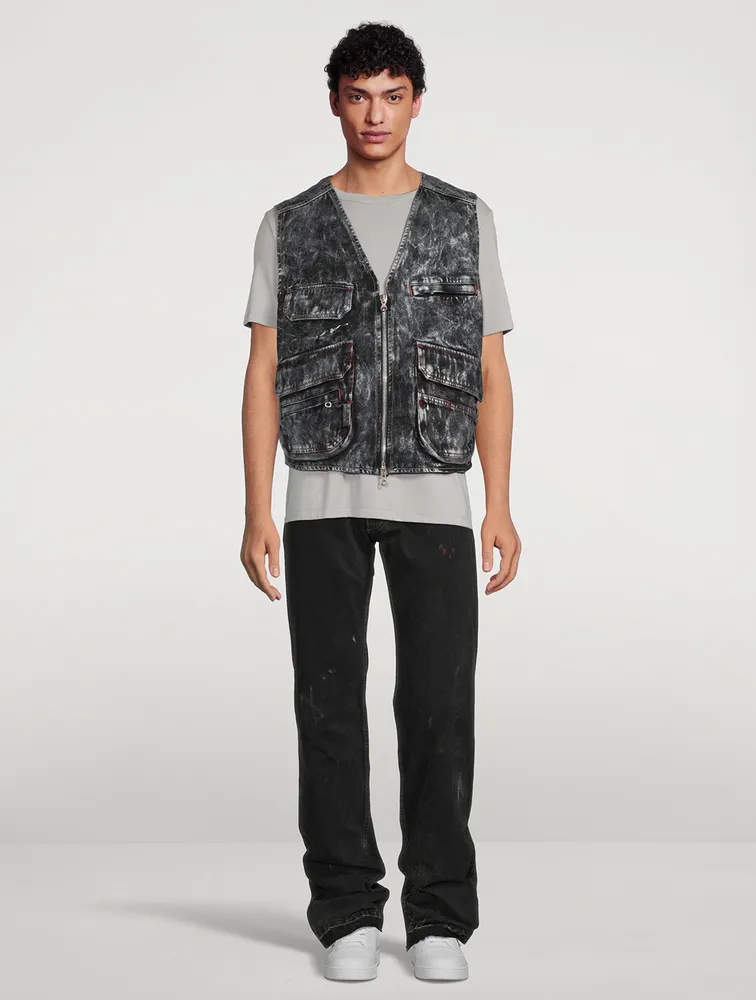 Cotton Utility Vest Marbled Print