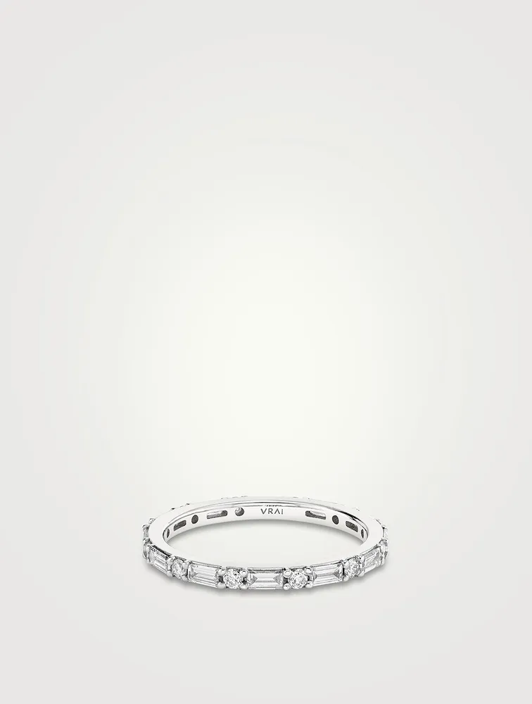 14K White Gold Alternating Shapes Band With Lab Grown Diamonds