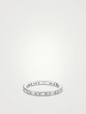 14K White Gold Alternating Shapes Band With Lab Grown Diamonds