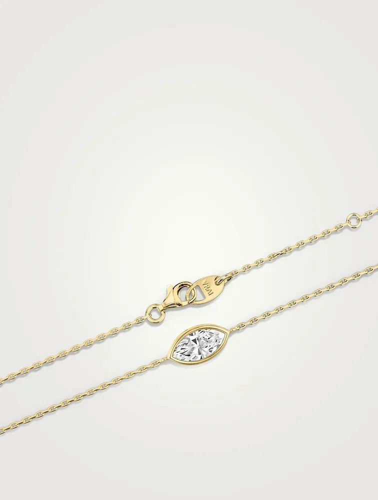 14K Gold Marquise Bezel Station Bracelet With Lab Grown Diamonds