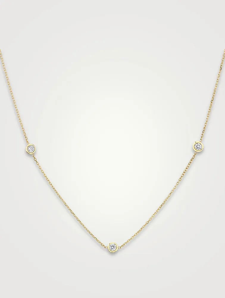 14K Gold Brilliant Round Bezel Station Necklace With Lab Grown Diamonds