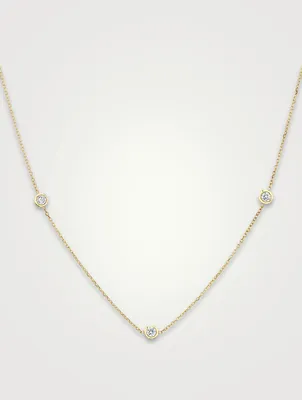 14K Gold Brilliant Round Bezel Station Necklace With Lab Grown Diamonds