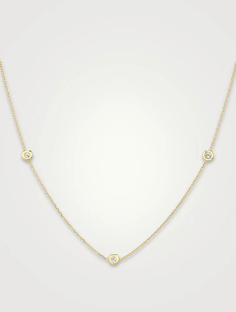 14K Gold Brilliant Round Bezel Station Necklace With Lab Grown Diamonds