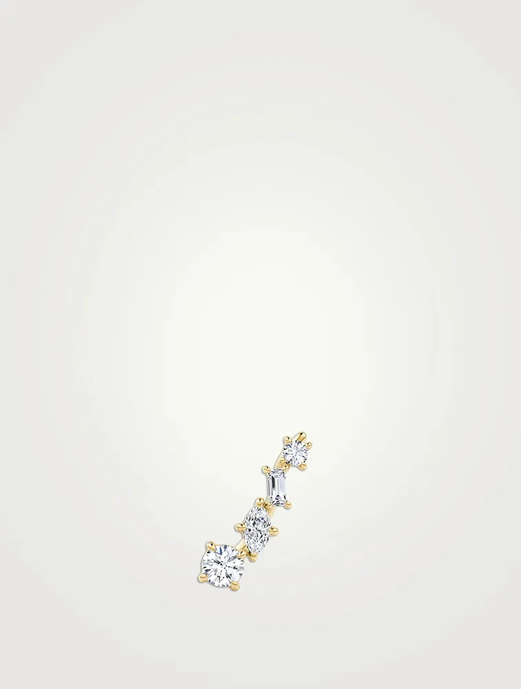 14K Gold Shooting Star Left Ear Climber With Lab Grown Diamonds