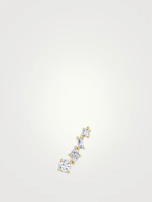 14K Gold Shooting Star Left Ear Climber With Lab Grown Diamonds