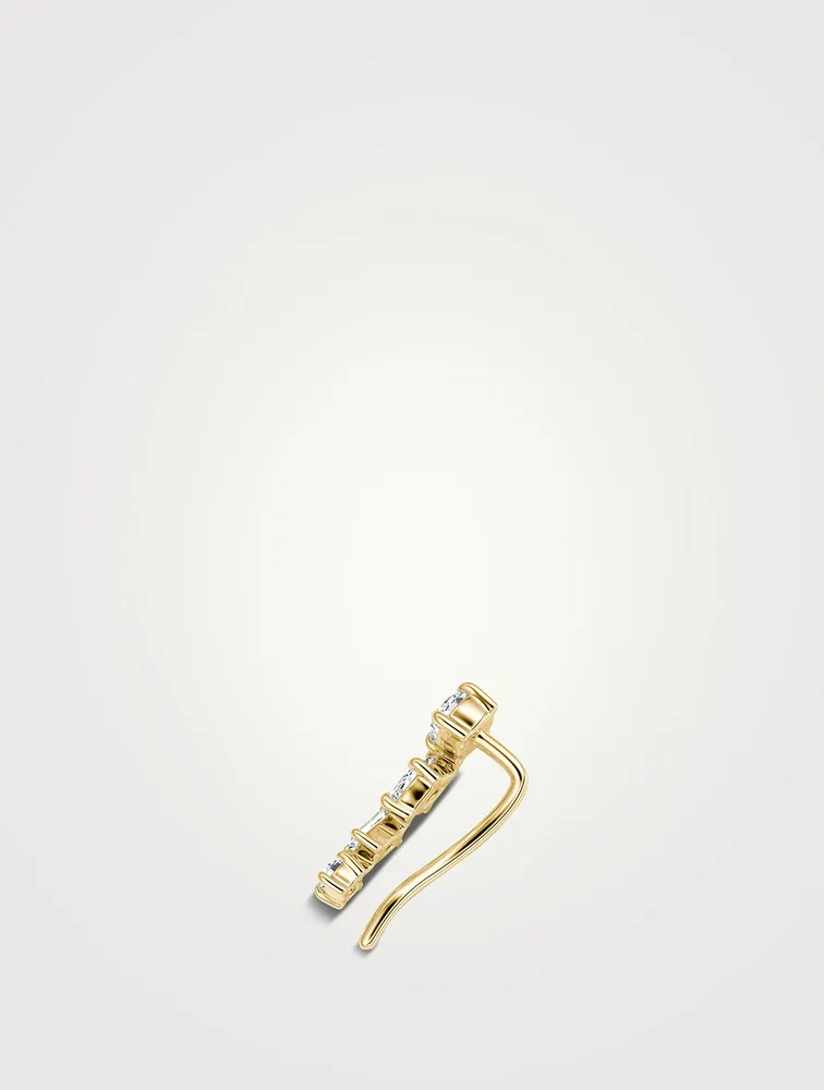 14K Gold Shooting Star Left Ear Climber With Lab Grown Diamonds