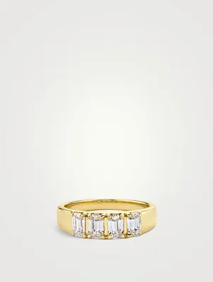 14K Gold Emerald Tetrad Ring With Lab Grown Diamonds