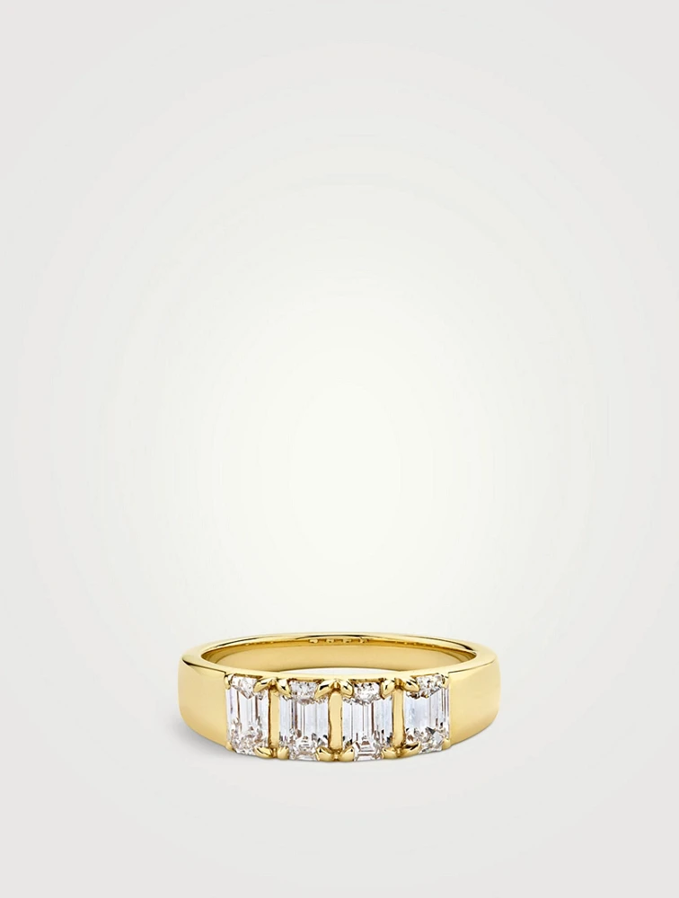 14K Gold Emerald Tetrad Ring With Lab Grown Diamonds