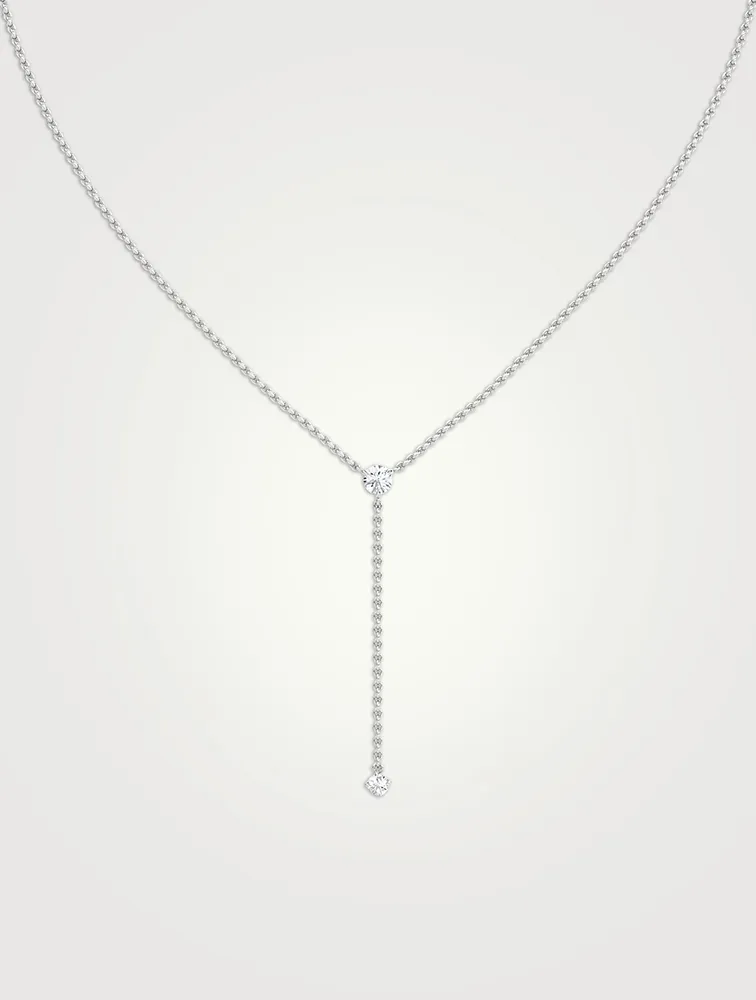 14K White Gold Duo Lariat Necklace With Lab Grown Diamonds