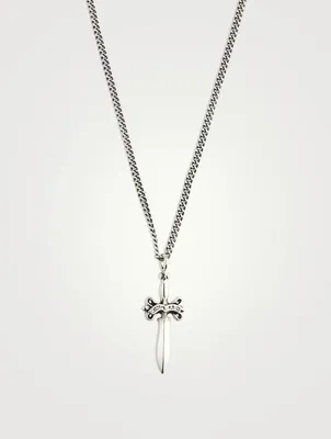 Small Silver Dagger Pendant Necklace