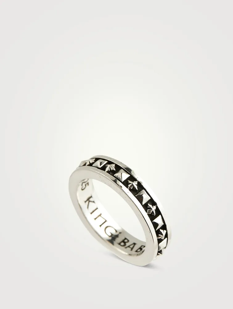 Silver Stackable MB Cross Studded Ring