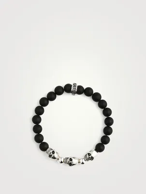 Onyx Beaded Bracelet With Silver Skull Beads