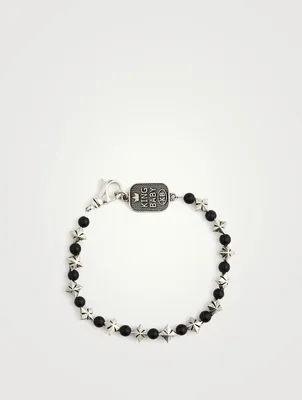 Onyx Beaded Bracelet With Silver MB Cross Beads