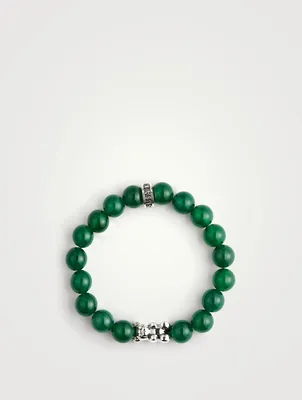 Green Agate Beaded Bracelet With Silver Gummie Bear