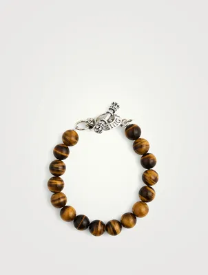 Brown Tiger Eye Beaded Bracelet With Silver Toggle Clasp