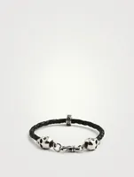 Thin Braided Leather Hamlet Skull Bracelet