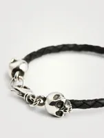 Thin Braided Leather Hamlet Skull Bracelet