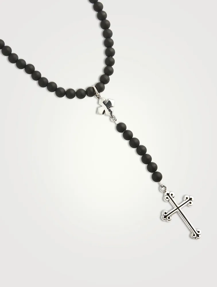 Onyx Beaded Cross Rosary