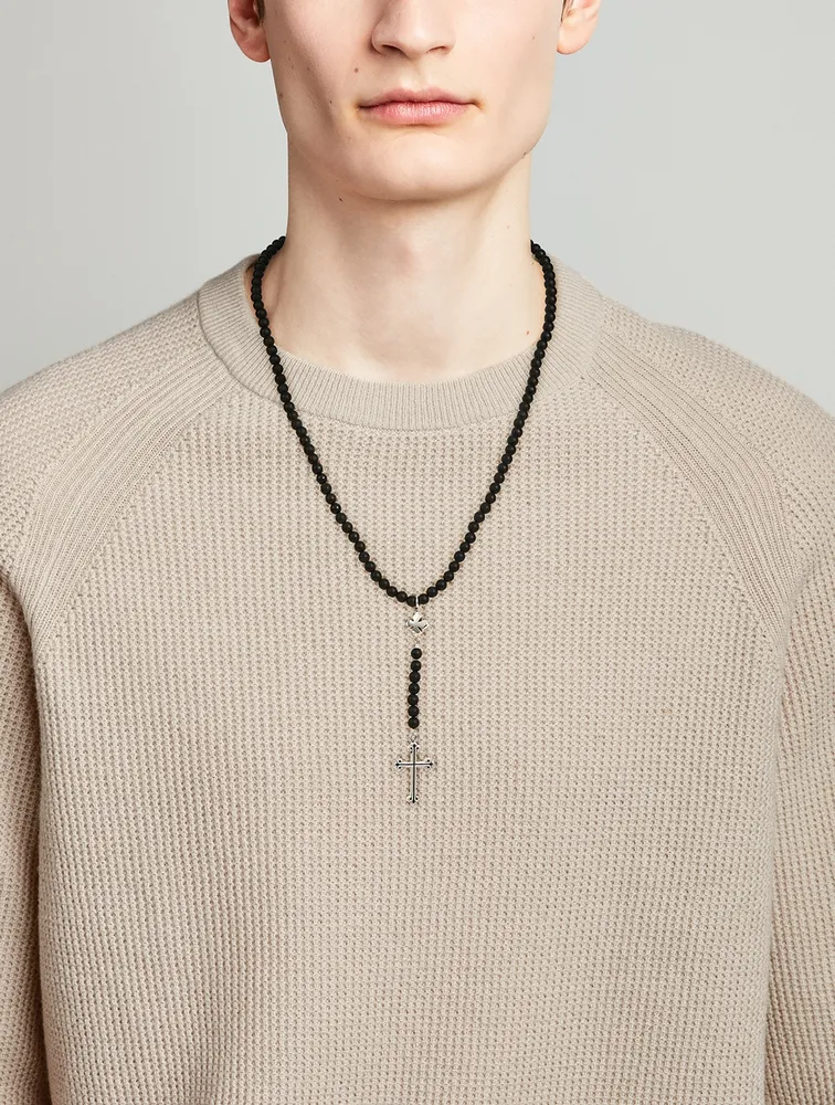 Onyx Beaded Cross Rosary