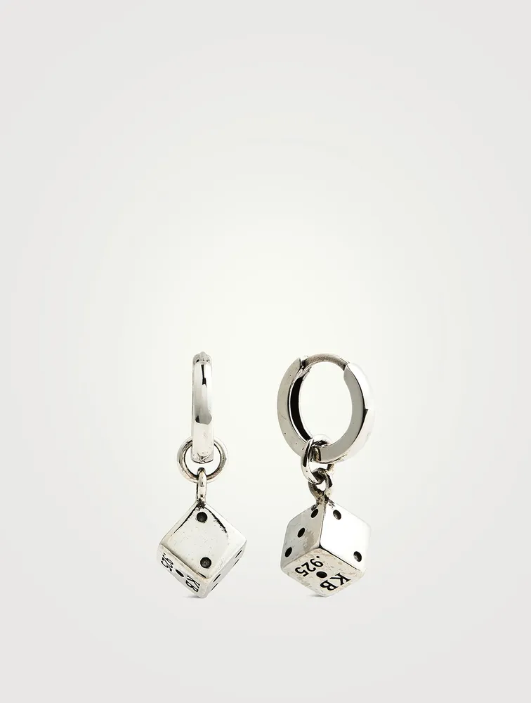 Silver Dice Huggie Hoop Earrings