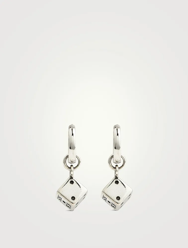 Silver Dice Huggie Hoop Earrings