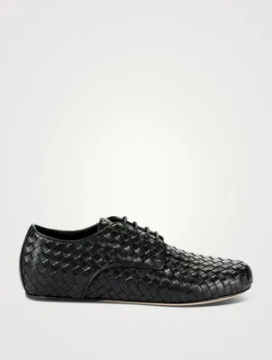Leather Woven Lace-Up Shoes