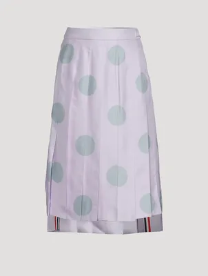 Silk Twill Pleated Midi Skirt Polka Dot Print