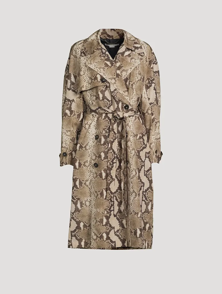 Double-Breasted Trench Coat Python Print