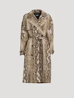 Double-Breasted Trench Coat Python Print