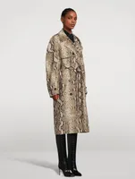 Double-Breasted Trench Coat Python Print