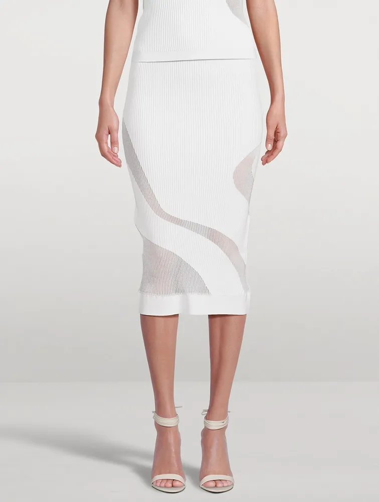 Opaque Sheer Ribbed Midi Skirt