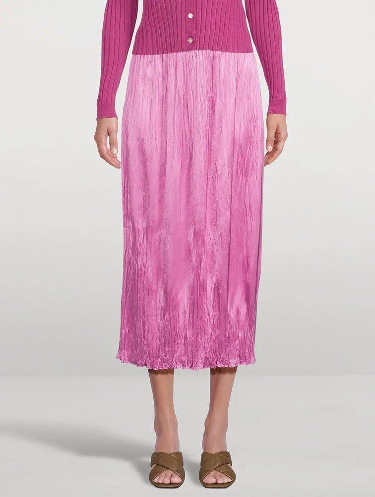 Pleated Satin Midi Skirt