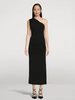 Ruched Jersey One-Shoulder Midi Dress