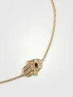 Mini 14K Gold Hamsa Bracelet With Diamonds And Ruby