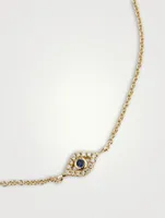 Small 14K Gold Bezel Evil Eye Bracelet With Diamonds And Sapphire
