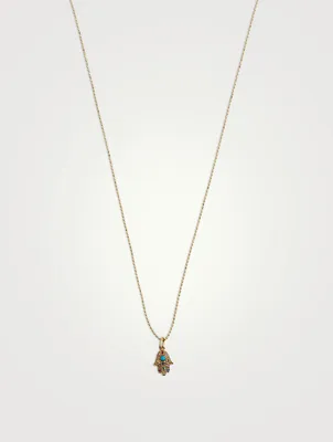Small 14K Gold Rainbow Hamsa Pendant Necklace