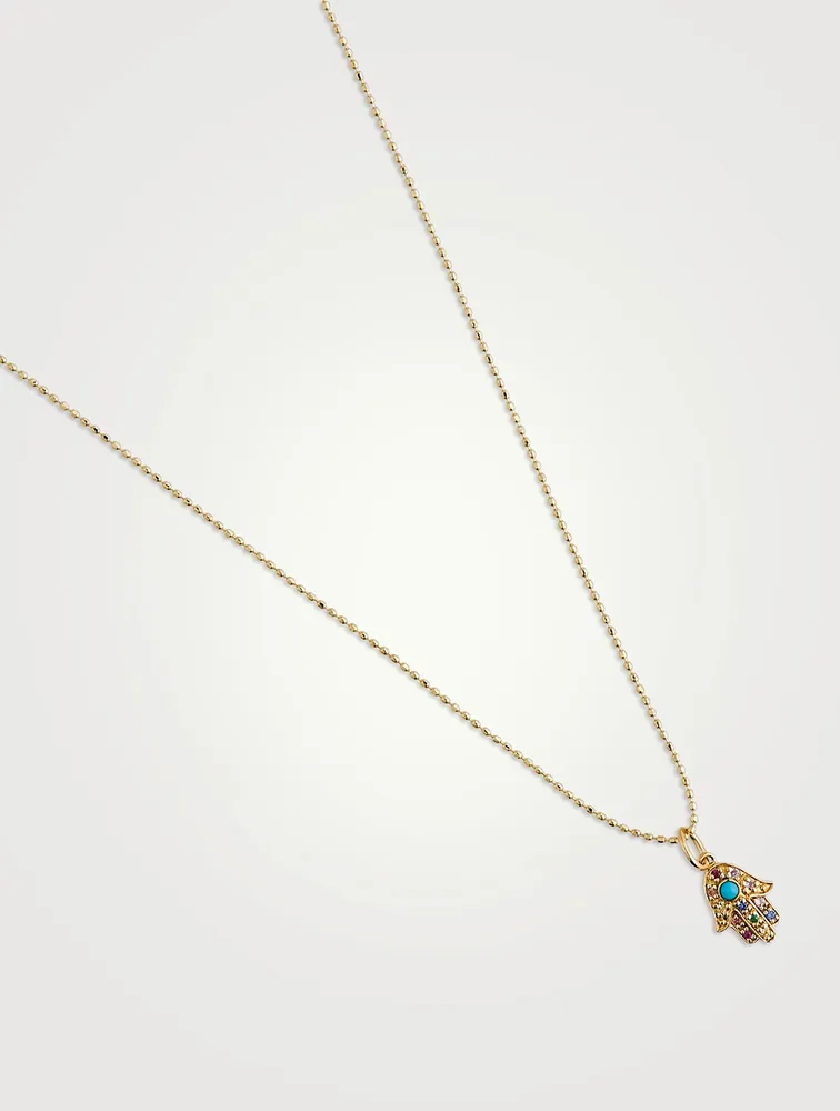 Small 14K Gold Rainbow Hamsa Pendant Necklace