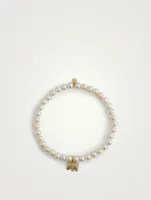 Pearl Bracelet With Mini 14K Gold Diamond Elephant Charm