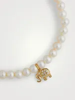 Pearl Bracelet With Mini 14K Gold Diamond Elephant Charm