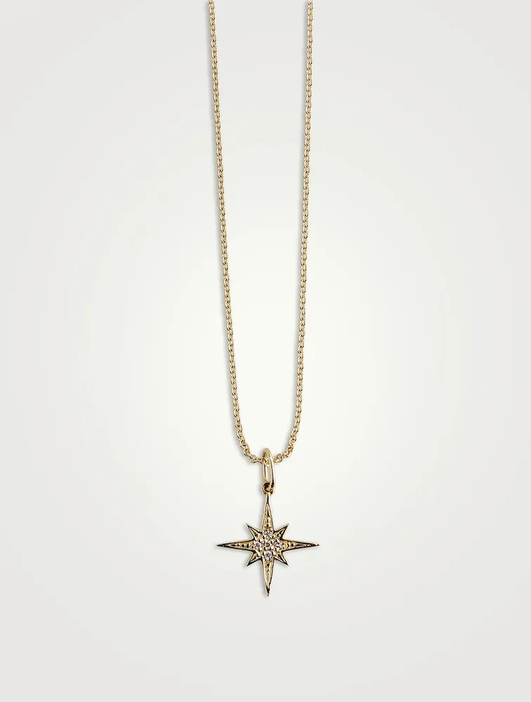 Small 14K Gold Starburst Necklace With Pavé Diamonds