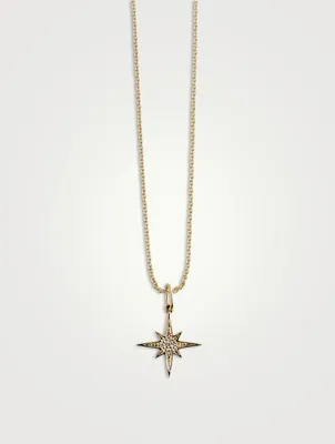 Small 14K Gold Starburst Necklace With Pavé Diamonds