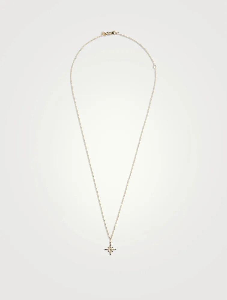 Small 14K Gold Starburst Necklace With Pavé Diamonds