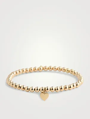 14K Gold Beaded Bracelet With Heart Charm