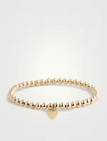 14K Gold Beaded Bracelet With Heart Charm