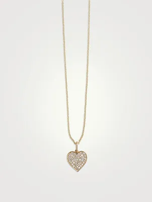 Small 14K Gold Heart Charm Necklace With Pavé Diamonds