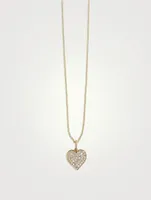 Small 14K Gold Heart Charm Necklace With Pavé Diamonds
