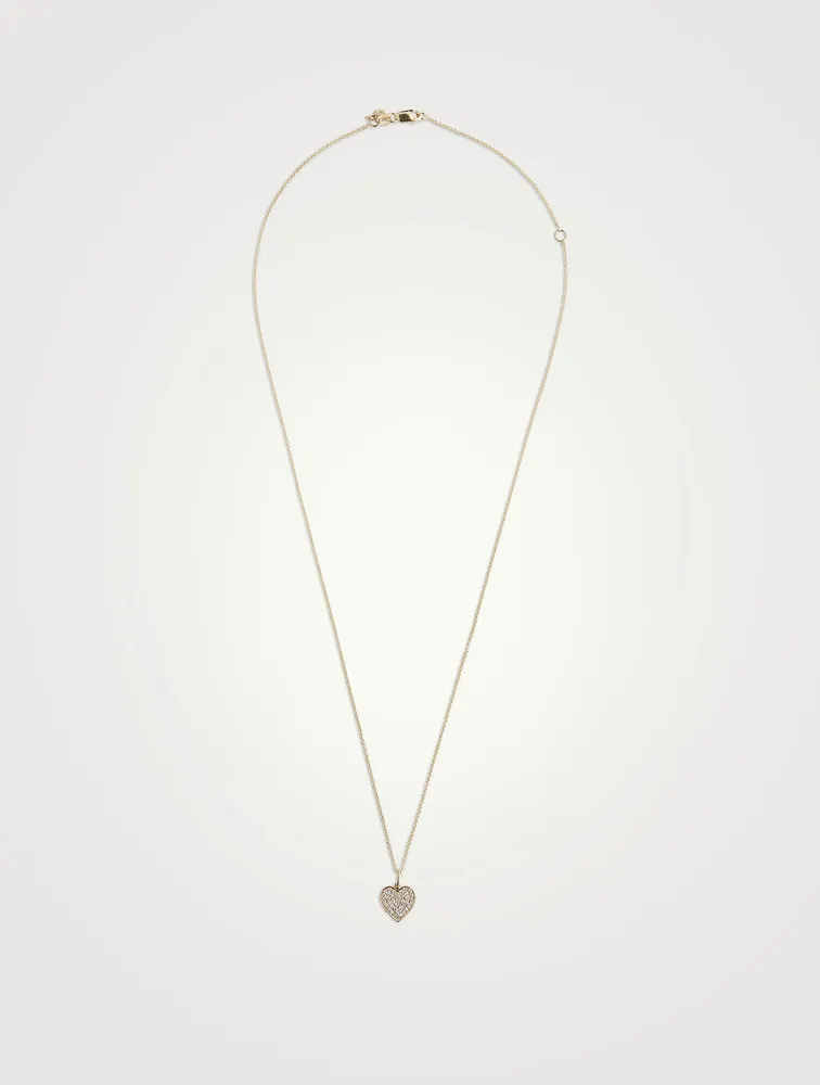 Small 14K Gold Heart Charm Necklace With Pavé Diamonds