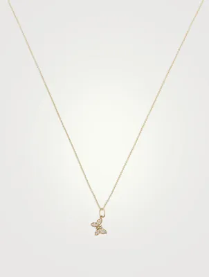 Tiny 14K Gold Butterfly Charm Pendant Necklace With Diamonds