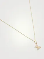 Tiny 14K Gold Butterfly Charm Pendant Necklace With Diamonds