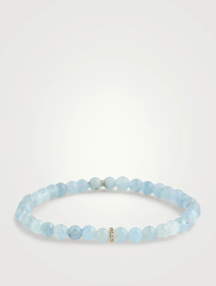 Aquamarine Beaded Bracelet With 14K Gold Diamond Rondelle